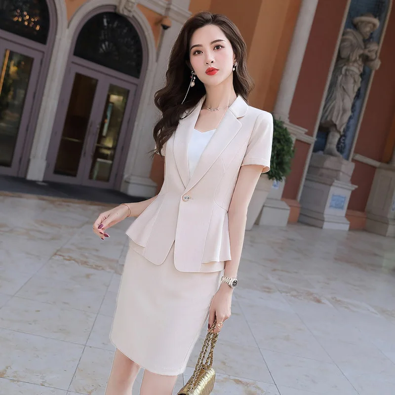 IZICFLY Summer Style New Beige Slim Professional Business Two Piece Blazer Set Women Pants Suit Office Work Wear Black
