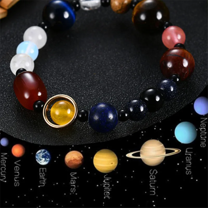 

AAA Tiger Eye Natural Stone Planets Bracelet Men Universe Galaxy Solar System Bracelets for Women Chakra Jewelry Gifts
