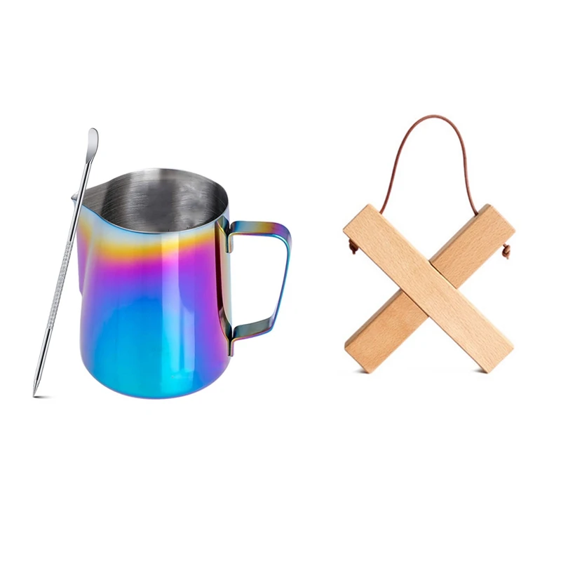 1 Set 350Ml Stainless Steel Latte Art Frothing Pitcher Barista Milk Jug Cup &amp Pcs Nordic Style Solid Wood Pot Pad | Дом и сад