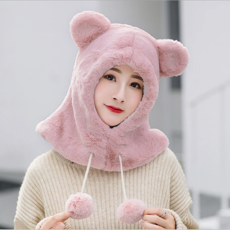 PLOERMIN новые милые Мультяшные уши Skullies Beanies кроличий мех вязаные шапки зимние толстые теплые мягкие Твердые крышки Зимние женские шапки