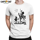 Мужские футболки с рисунком Пикассо, забавная хлопковая футболка с короткими рукавами, футболки докиксота, рыцаря, одежда, подарок на день рождения