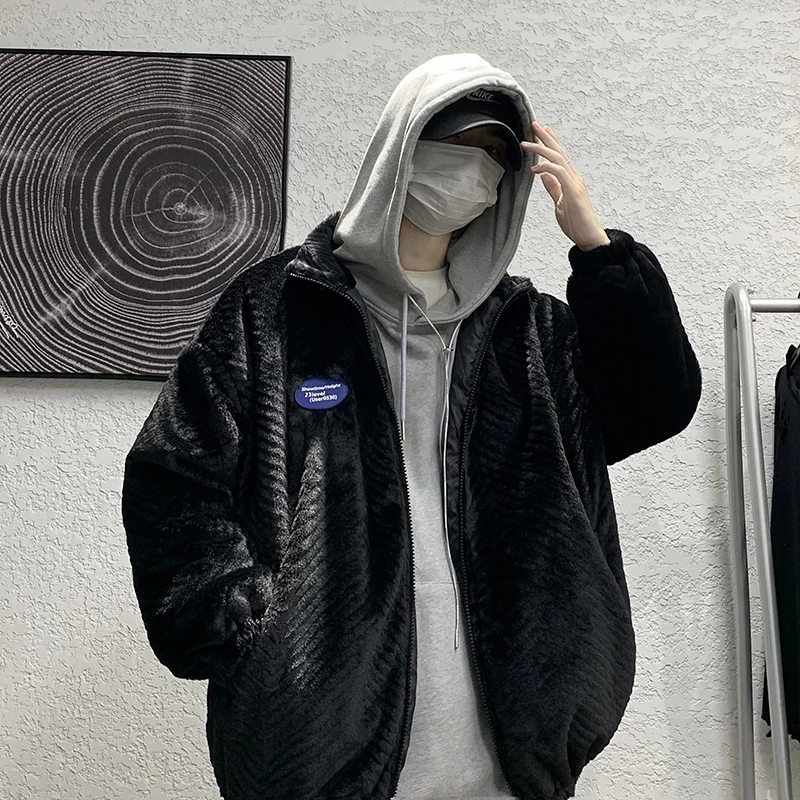 Winter Plush Padded Jacket Men Warmth Fashion Retro Lamb Fur Jacket Men Streetwear Korean Loose Short Coat Mens Outwear Jackets