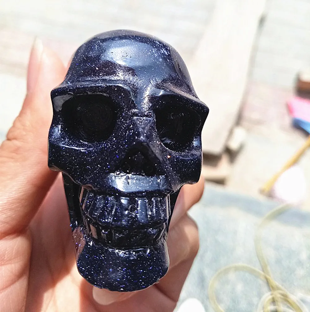 

Crystal skull New arrived Natural Blue sand stone quartz skulls home decor healing