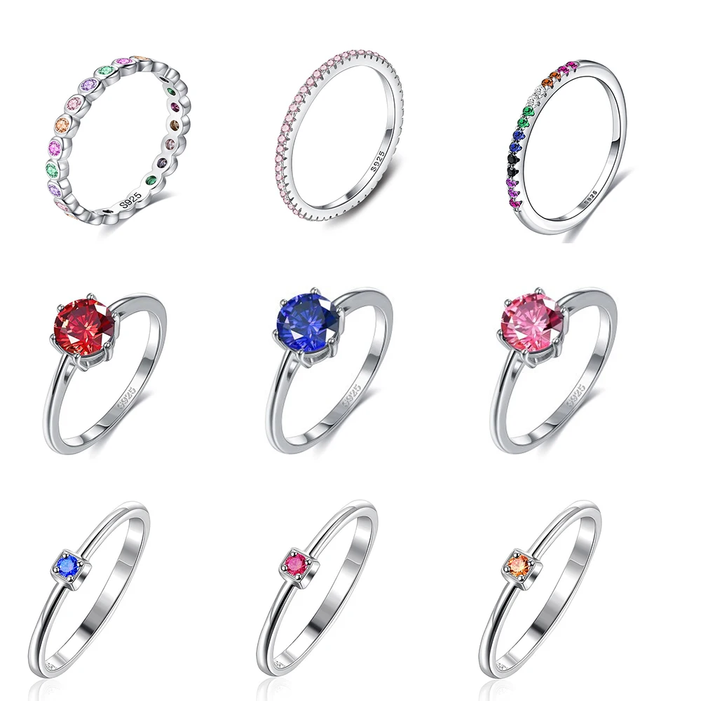 

New 925 Sterling Silver Rings For Women Fine Rainbow Color Cubic Zirconia Ring Advanced Lady Jewelry Accessories Best Trend Gift
