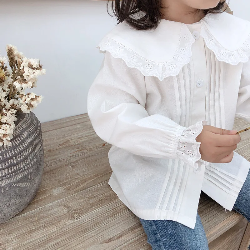 Осенние Рубашки в Корейском стиле с большим отложным воротником для девочек