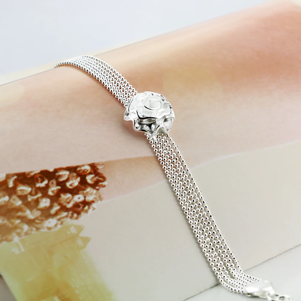 Новая мода 925 серебристого цвета розового золота браслет для женщин Яркие цветы