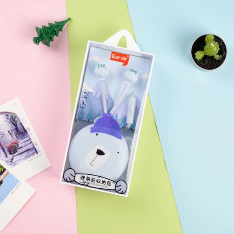 Милые проводные наушники в мультяшном стиле с микрофоном подходят для Xiaomi Samsung