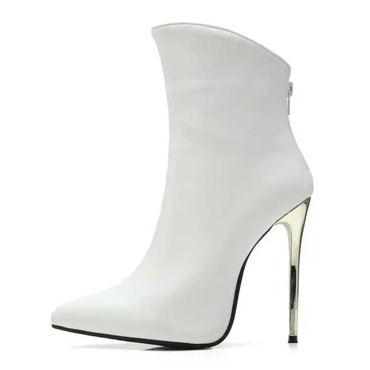 

Thin heel high heel women's boots back zipper pointed toe boots white large size 40-48 Martin Ankle Boots