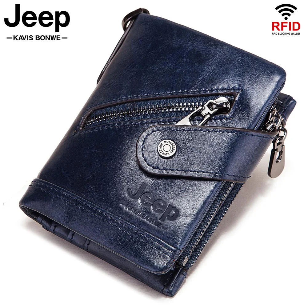 Blue Short Men Wallets Genuine Leather Bank Card Holder Travel Hasp Zipper Purse Luxury Coin Bags Credential Slim Male Walet