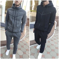 sets tracksuit men autumn winter hooded sweatshirt drawstring outfit sportswear 2021 male suit pullover two piece set casual