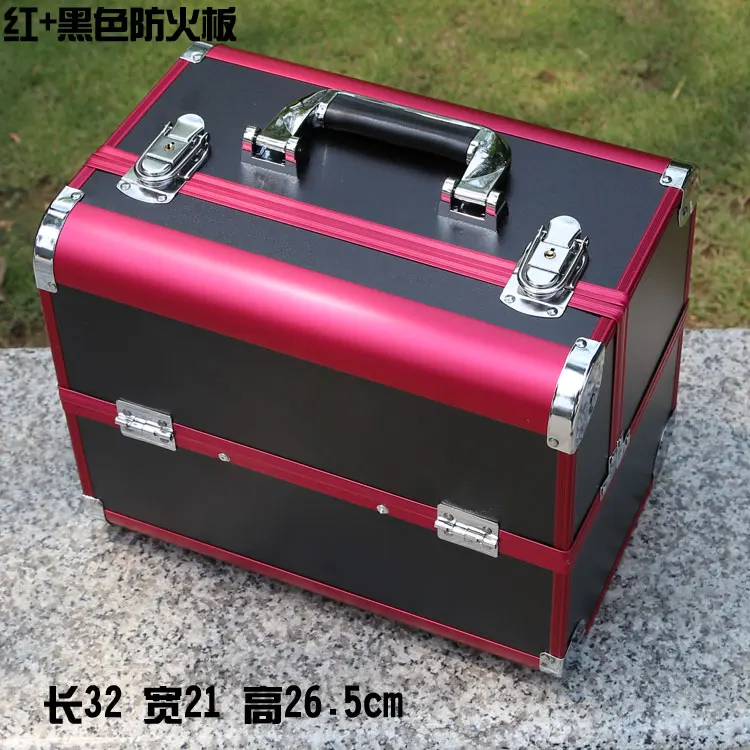 32cm B Большой кейс для профессиональной косметики ручной зеркальный двухслойный алюминиевый чемодан Вставка для хранения ногтей коробка тату сумка макияж Чехол - Цвет: 32cm B