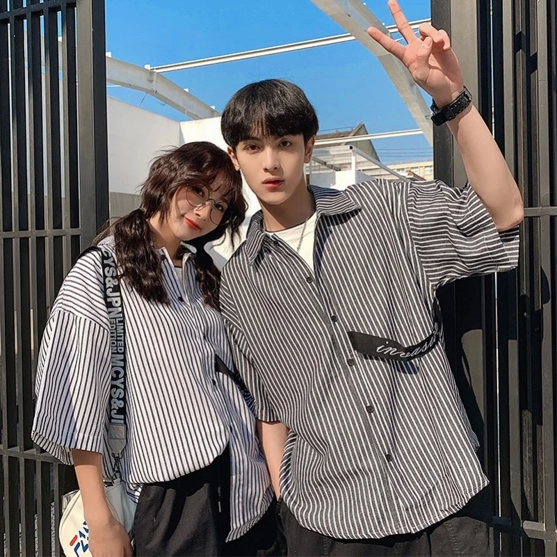 

Парные футболки Lovers (Мужская Весенняя мода Япония Стиль Лето Высокое качество красочные полосы окрашенная футболка с коротким рукавом мужс...