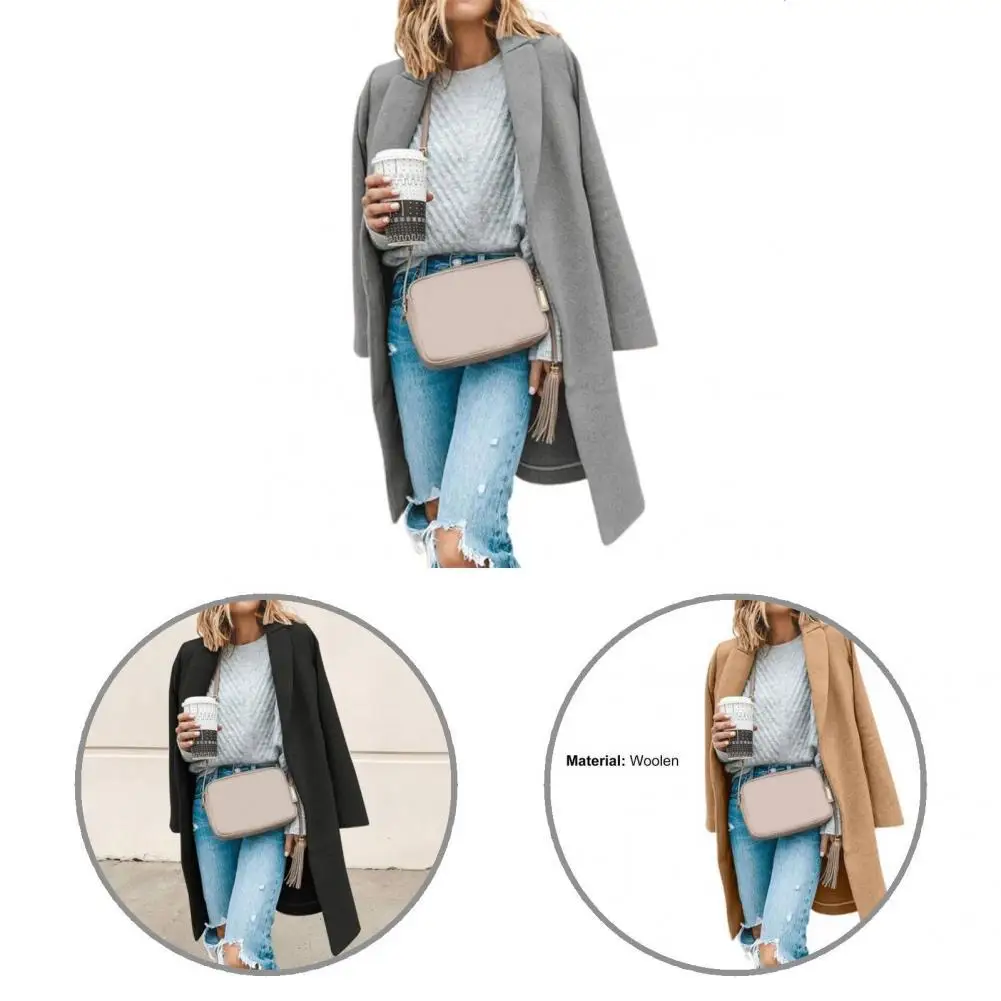 

Износостойкое красивое однотонное свободное Женское пальто с длинным рукавом шерстяной костюм пальто с лацканами уличная одежда