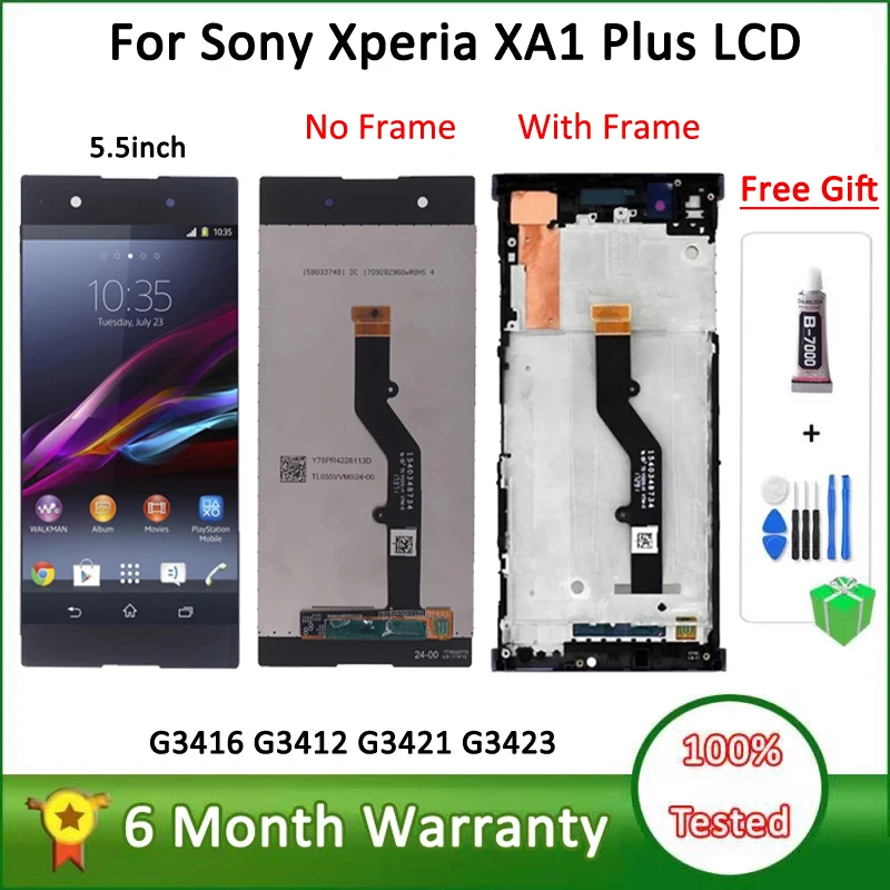 ЖК-дисплей 5,5 дюйма для Sony Xperia XA1 Plus G3412 G3416 G3426 G3412 G3421, ЖК-дисплей с сенсорным экраном и дигитайзером в сборе