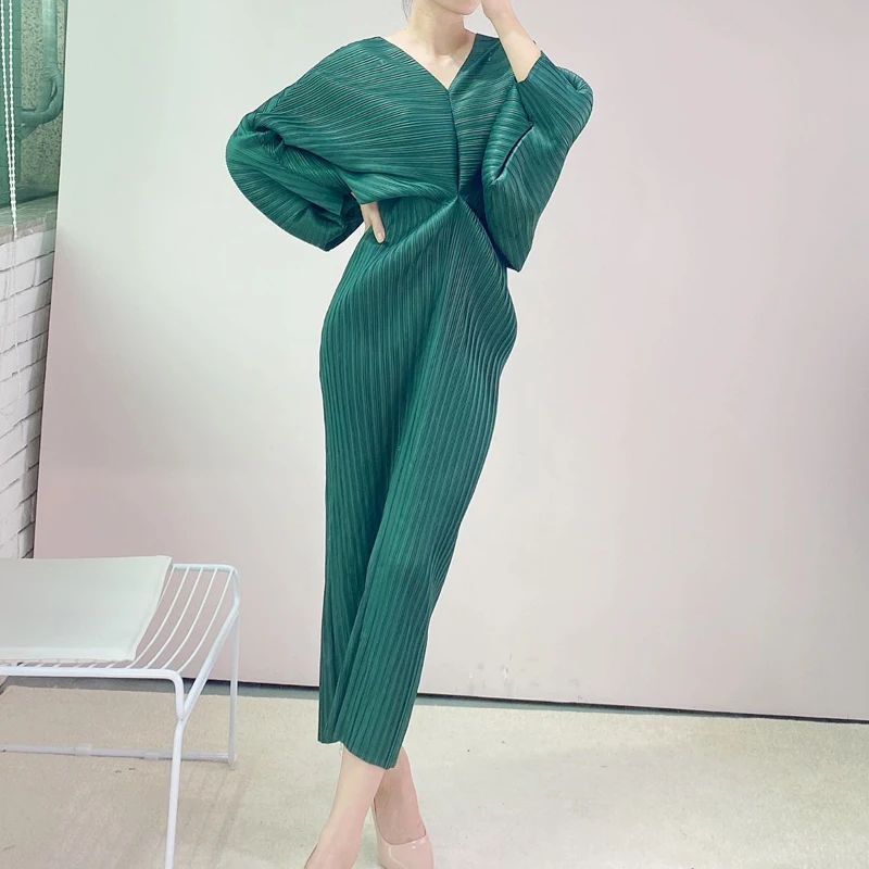 

Женское весеннее вечернее платье с V-образным вырезом, эффектное модное платье мияка со складками, Привлекательное платье с высокой талией ...