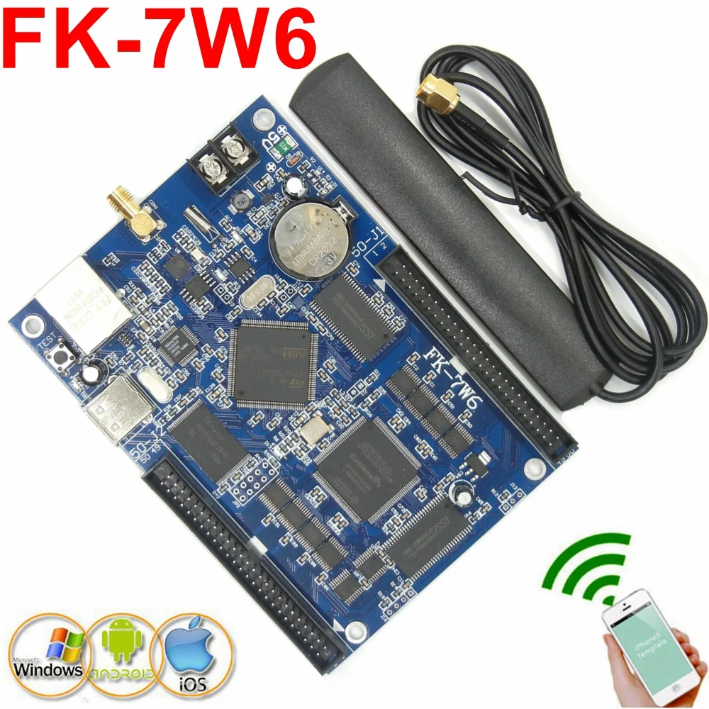 FK-7W6 Wifi Led Control Card Ethernet and USB Wireless PC/Phone APP Full Color Support p10,p6,P5,p4.75 led Controller Board