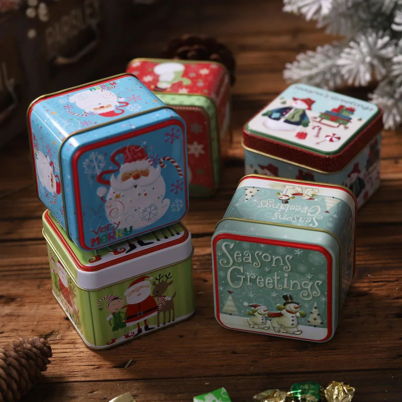 

New Year Gift Packaging Tin Box Merry Christmas Santa Claus Snowmen With Clear Window Party Event Candy Cookies Favors