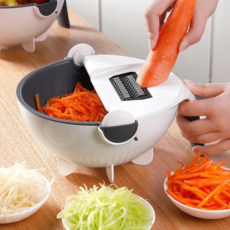 

9 In 1 Multifunctional Rotate Vegetable Cutter With Drain Basket Vegetable Fruit Shredder Slicer Separable Kitchen Tools