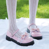 rimocy sweet bow buckle strap mary jane shoes woman solid color patchwork lace low heel pumps women pink lolita shoes ladies