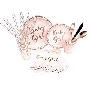 Одноразовые бумажные тарелки и салфетки розового и золотого цвета, 20 шт.