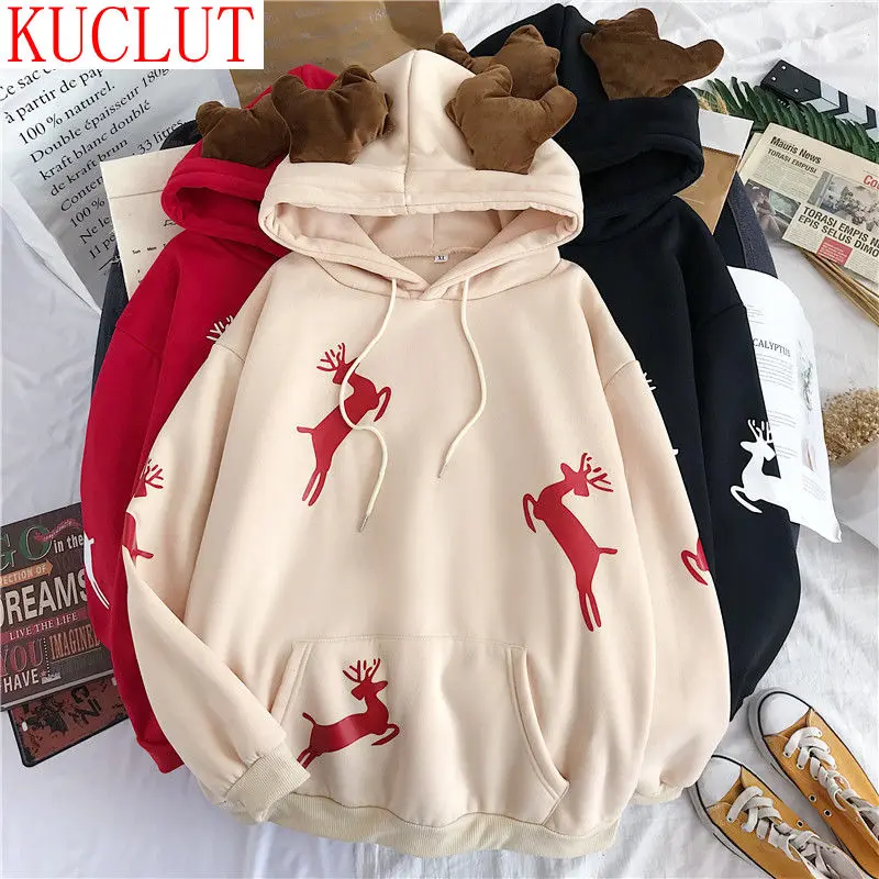 Рождественский подарок толстовка с принтом снежного оленя в стиле Харадзюку