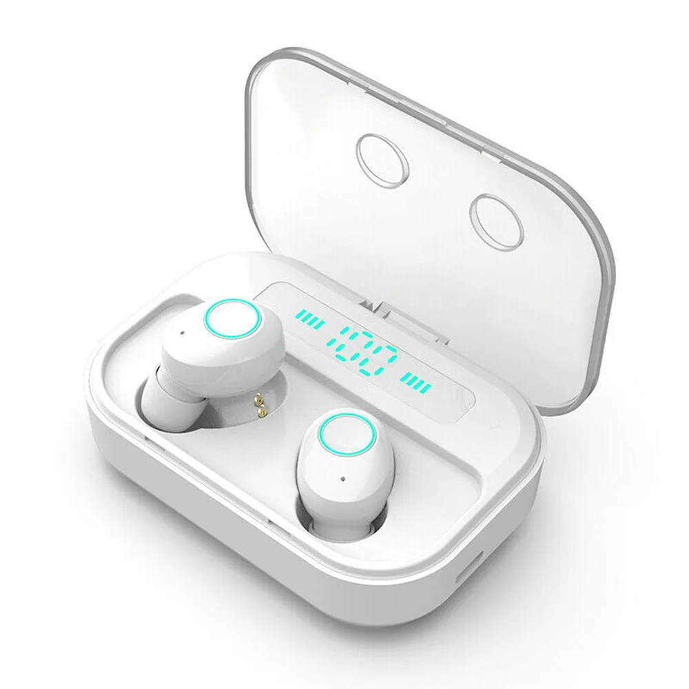 White TWS Bluetooth настоящие Беспроводные наушники с светодиодный дисплей беспроводные наушники IPX7 водонепроницаемые стерео наушники с зарядным устройством 3600 мАч - Цвет: White