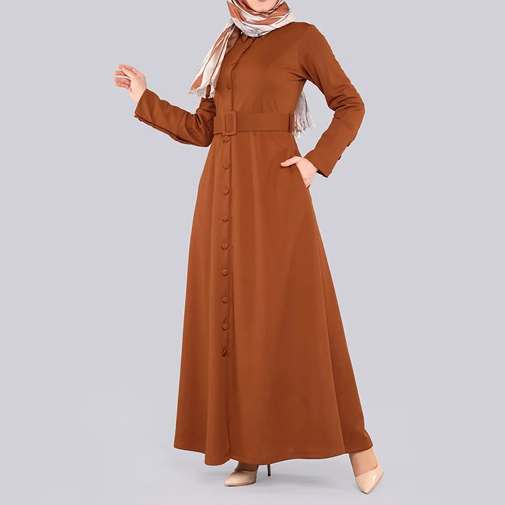 Абая джилбаб мусульманское Макси платье с длинным рукавом Высокая талия поясом