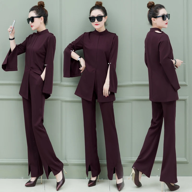 Elegaant женский костюм из двух предметов водолазка с длинными рукавами + широкие