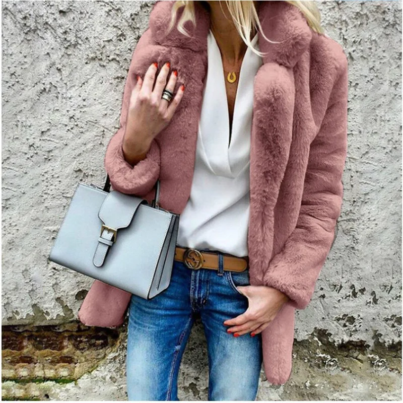 

2020 Winter Women Coats Faux Fur Fashion Outwear Female Luxury Long Sleeve Warm Thick Fluffy Women Jacket Coat Plus Size 5XL