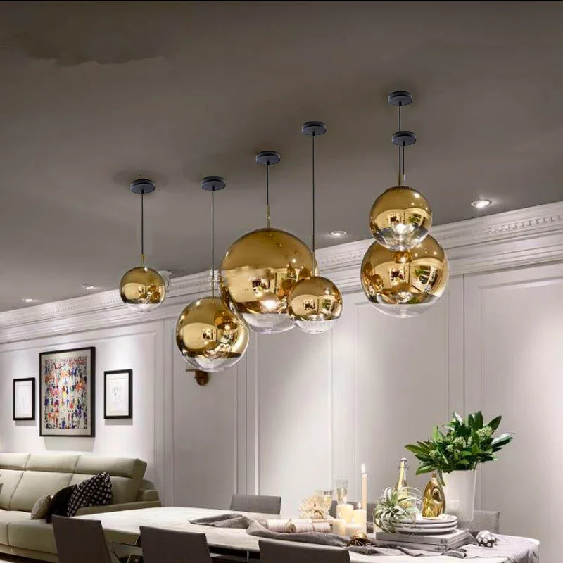 Attractive Gold/Sliver Glass Shade Silver Inside Mirror Pendant Light E27 LED Lamp Ball Indoor Living Room Lamps | Лампы и освещение