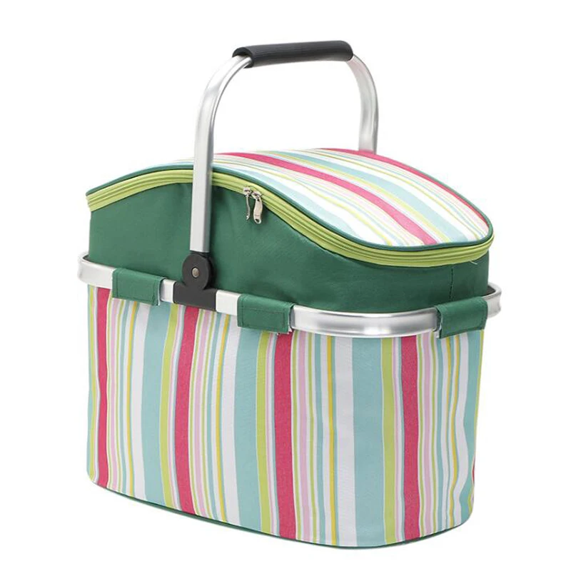 

Foldable Oxford Shopping Basket Cooler Bags Insulated Picnic Handbag Tote For Outdoor BBQ Holiday Parties Lunch Storage Bag