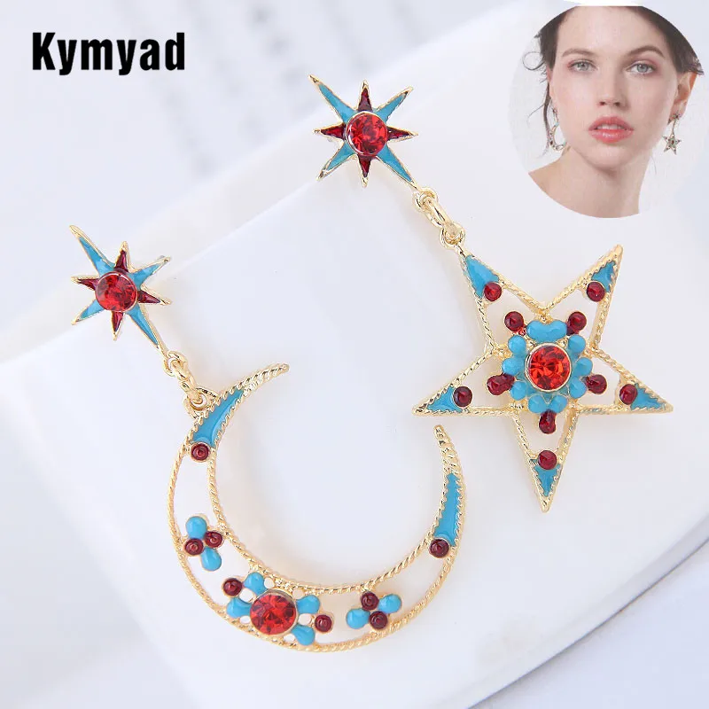Женские эмалированные Серьги Kymyad асимметричные серьги в форме звезды и Луны