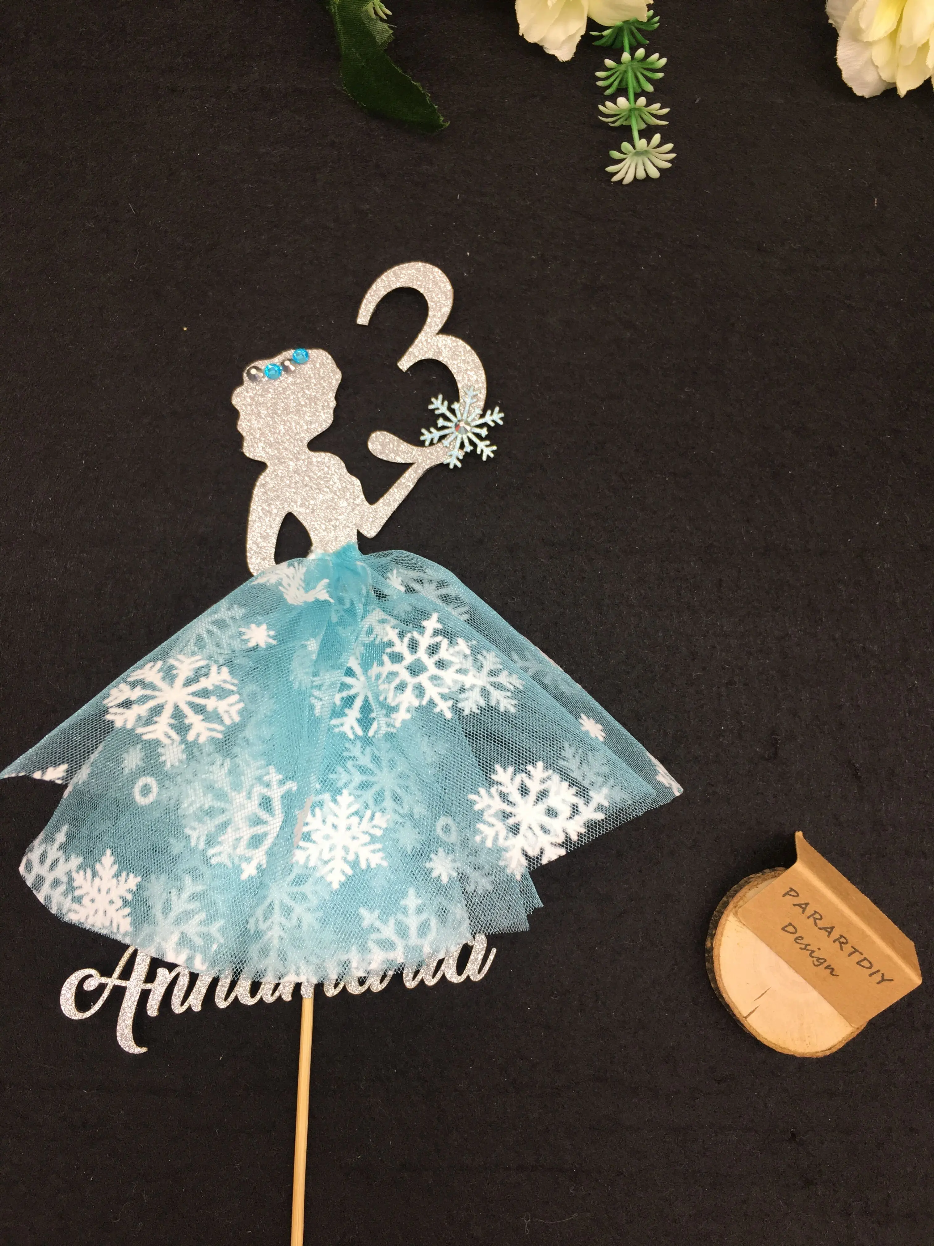 Пользовательское имя возраст блеск Elsas Анна на день рождения торт Топпер