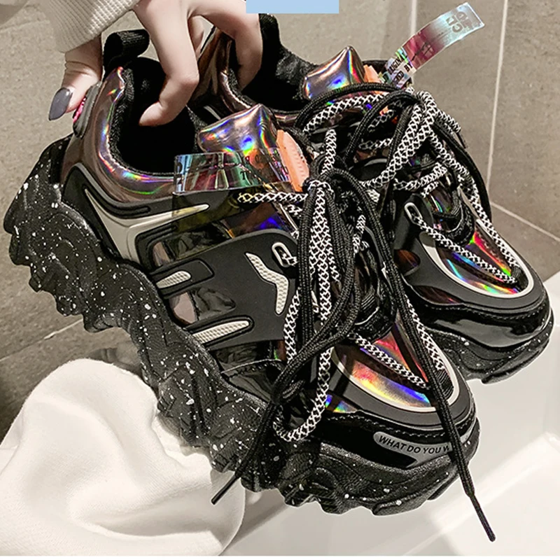 

Женские кроссовки на платформе Ulzzang, черные или красные удобные повседневные кроссовки для тренировок, новинка 2020