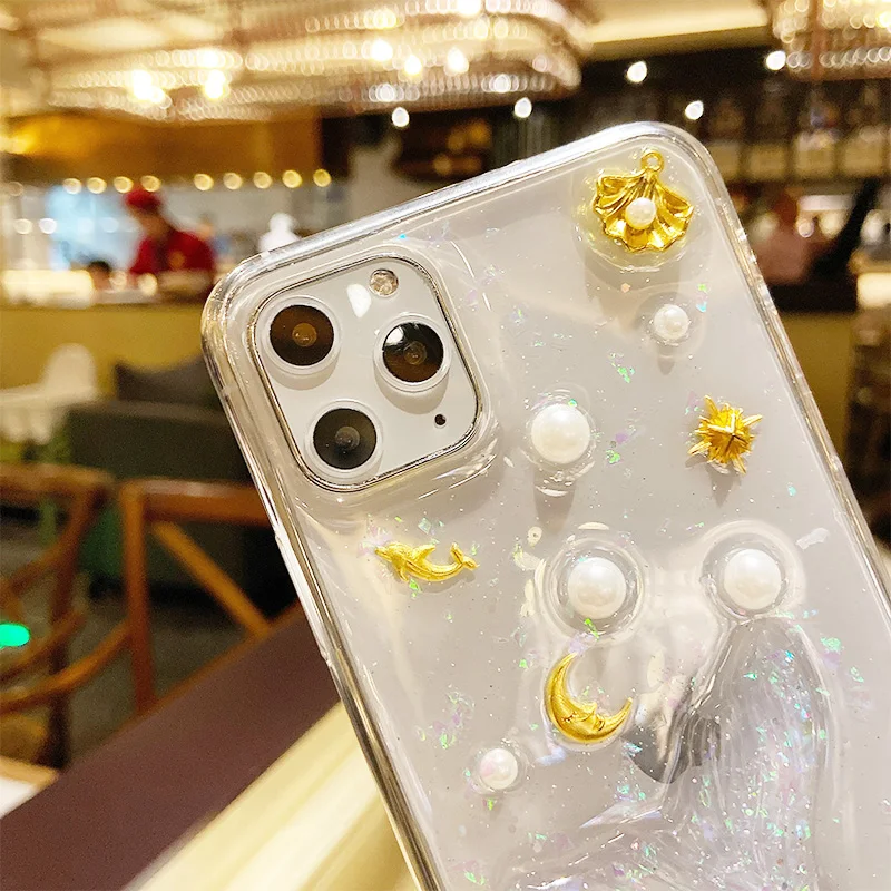 Мягкий чехол для телефона с блестками и жемчугом Xiaomi 10 Redmi Note 9S 8 8A 7 K20 K30 Pro Lite Ocean Style