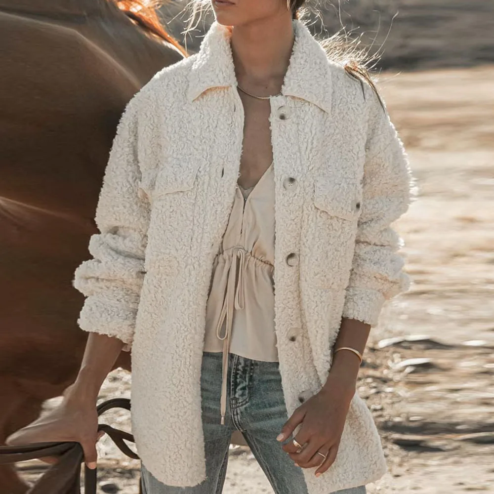 

2021 New Women Imitate Cashmere Coat Solid Color Long Sleeve Single Breasted Thicken Warm Autumn Winter Fashion Casual