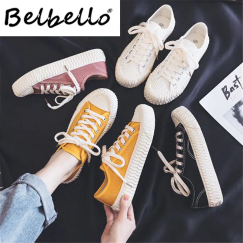 

Belbello Biscuit shoes women's spring and summer 2019 new version all-around canvas shoes female students small white shoes K86