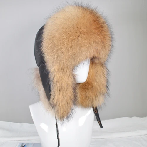 raccoon fur Новые мужские зимние шапки-бомберы из натурального меха лисы, теплые мягкие качественные шапки из натурального меха енота, шапка из натуральной овечьей кожи - Цвет: raccoon fur