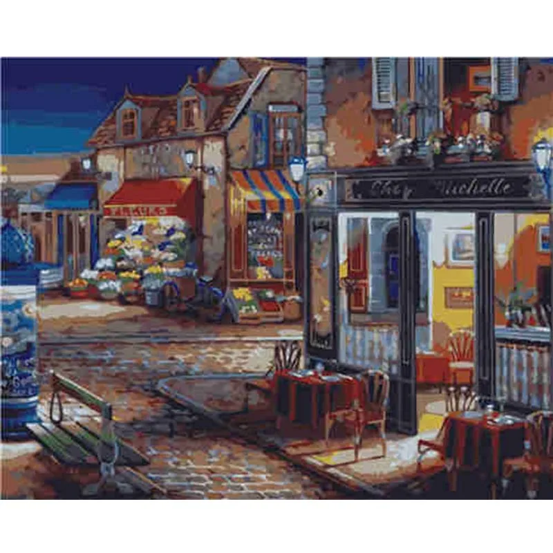 Картина маслом &quotгород ночь кофе дом&quot Сделай Сам картины по нумбе Пейзаж