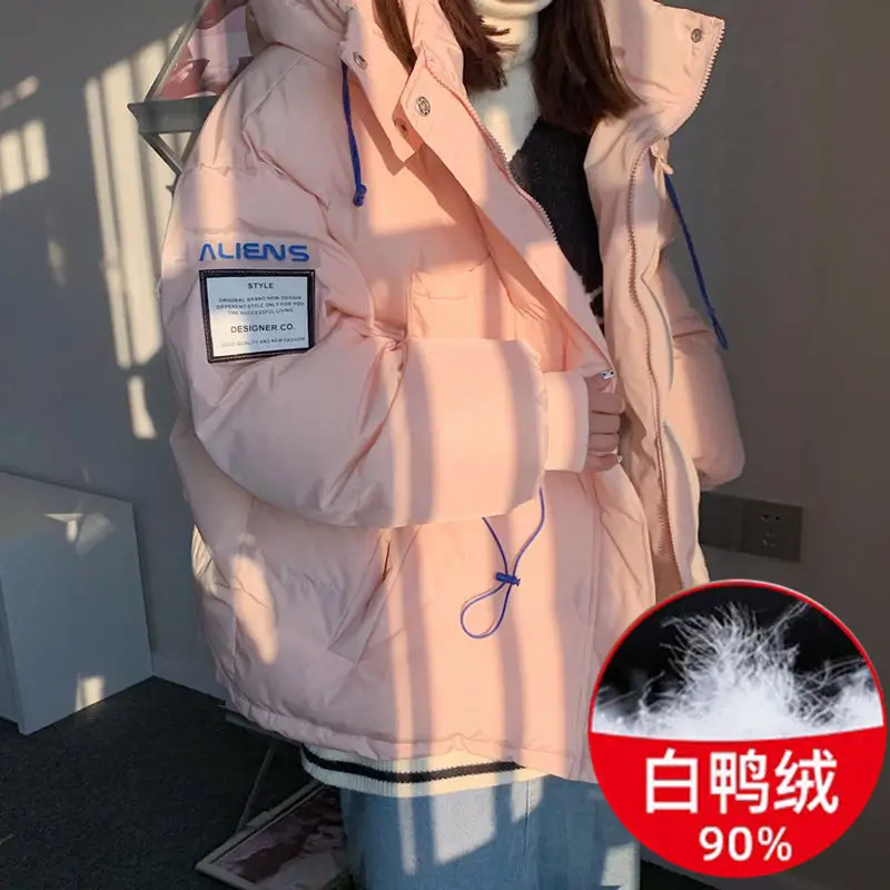 

Женский пуховик на утином пуху, Повседневная теплая куртка свободного покроя на белом утином пуху в Корейском стиле, новинка зимы 2021