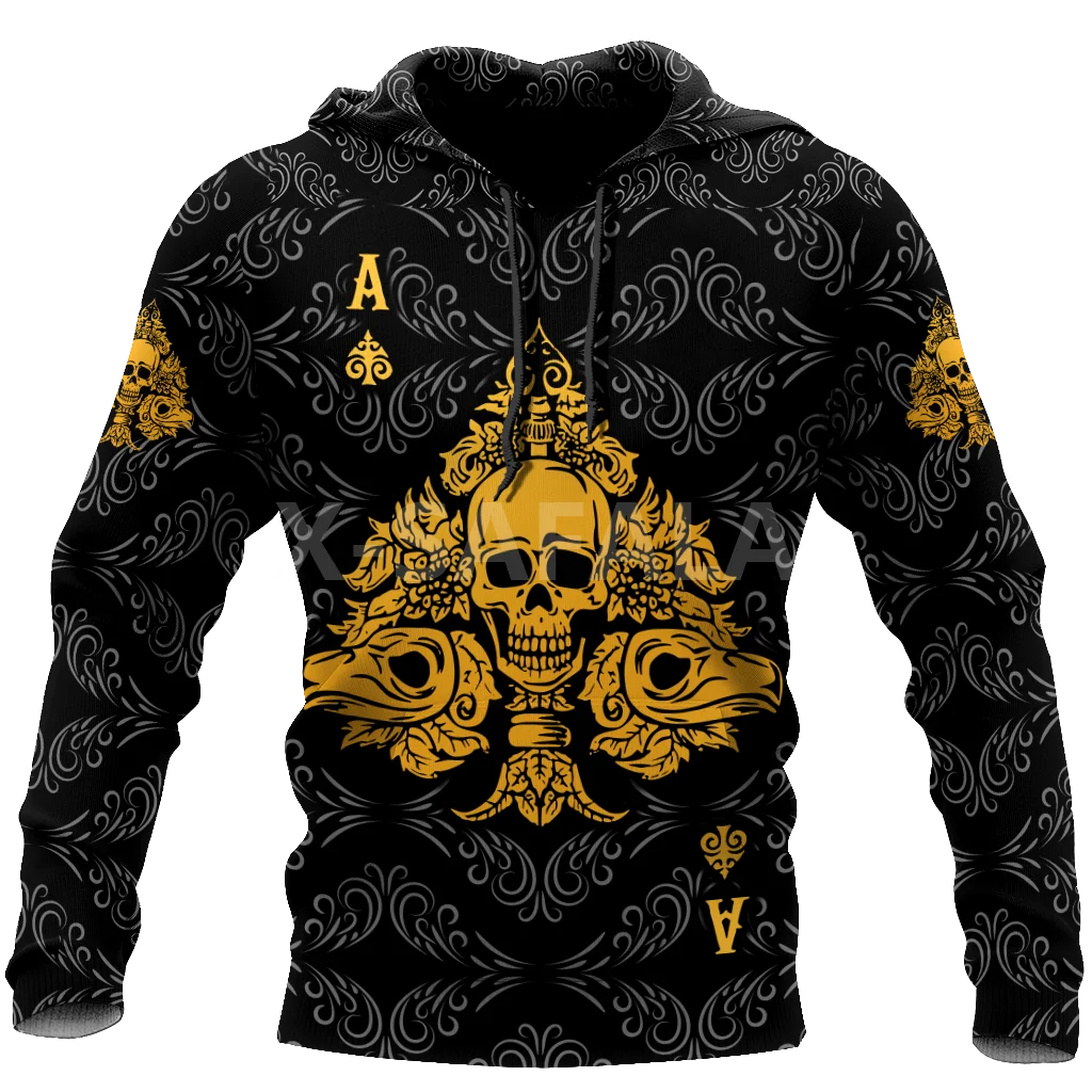 

Ace Spade, толстовка с 3D-принтом черепа и покера, мужская и женская верхняя одежда в стиле Харадзюку, пуловер на молнии, повседневный Свитшот уни...