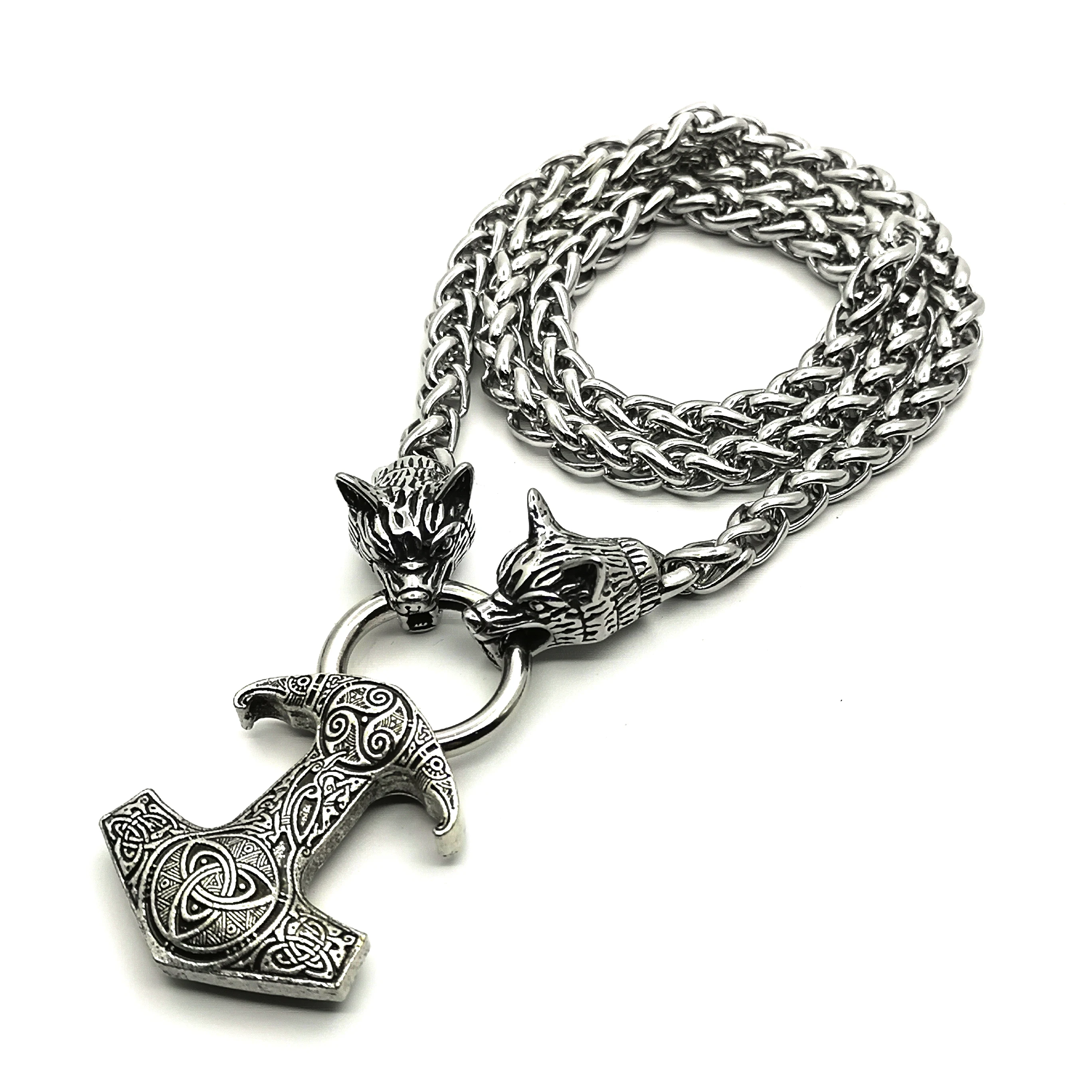 Viking Odin Warrior Raven Pendant Necklace Stainless Steel Wolf Head Chain Domineering Men Jewelry