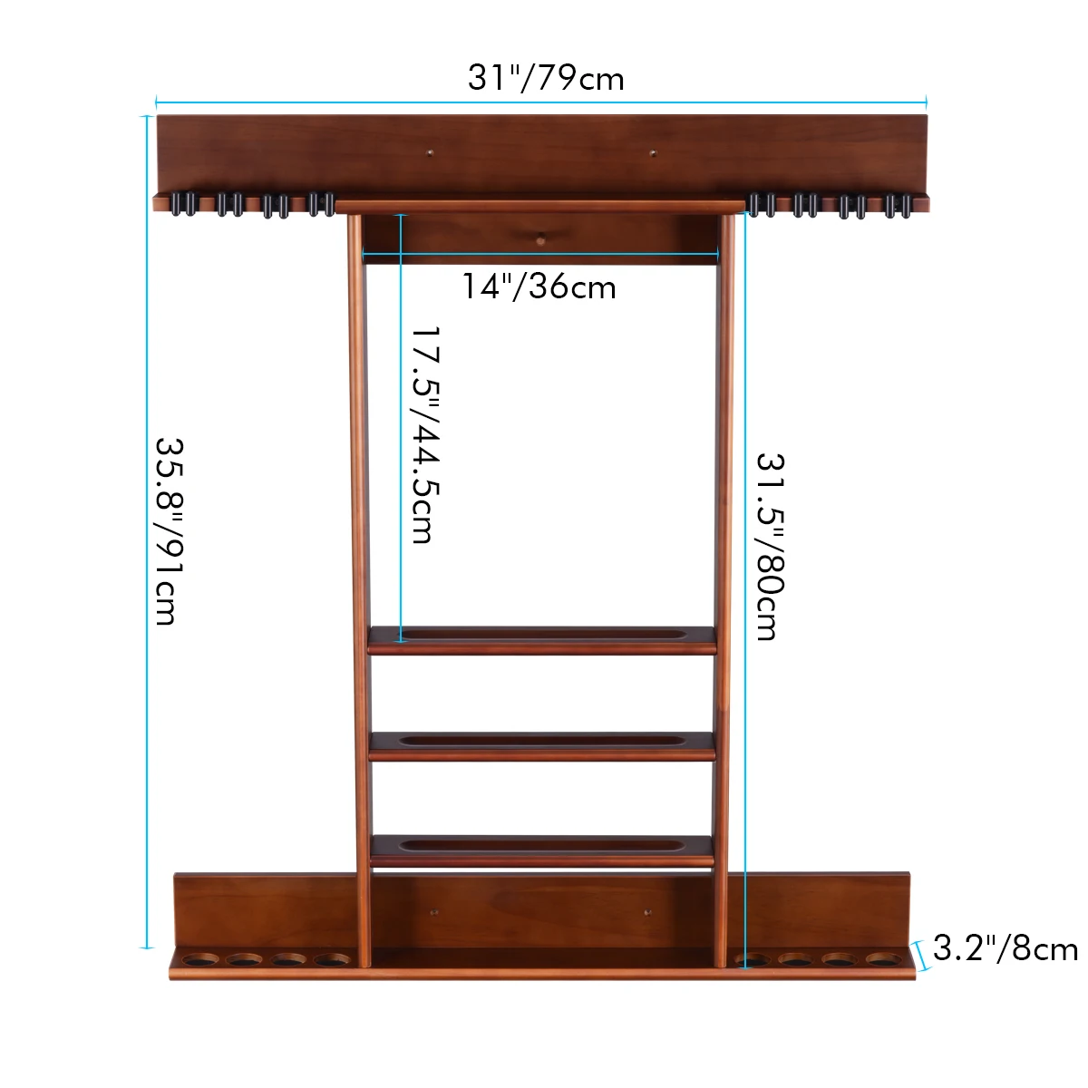 

Snooker Pool Cue Rack Billiard Pool Wood Rack Holder Wall Mounted Hanging 8 Cue Sticks Billiard Cue Rack Balls Cabinet