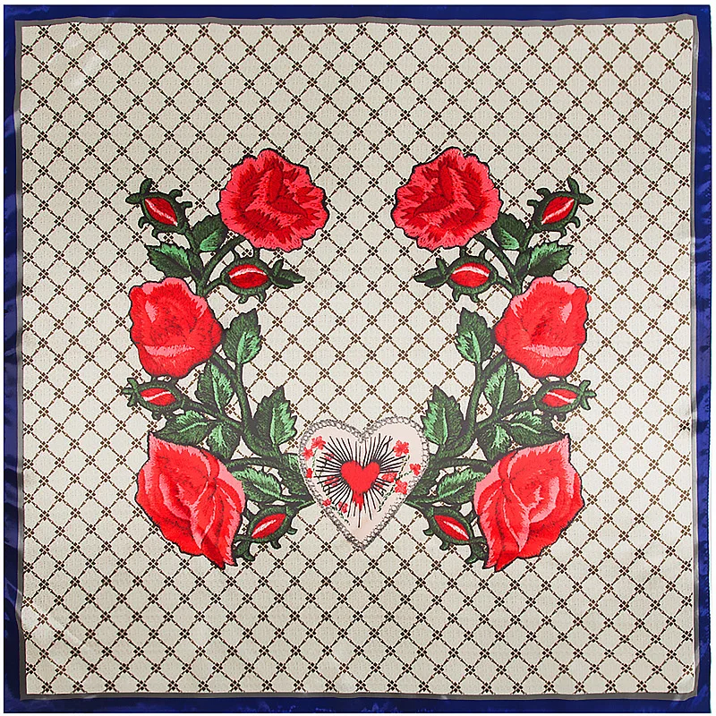 

Модные дизайнерские шелковые шарфы розы 90x90 см, квадратный хиджаб, Женский палантин, уличные Большие шали, головной платок, ручка сумки