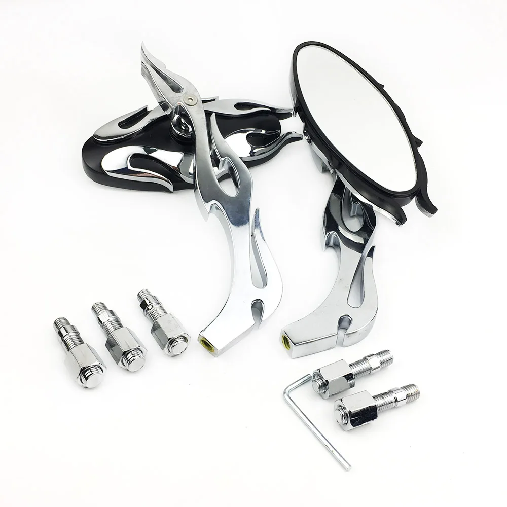2pcs Chrome Aluminum Rearview Motorcycle Flame Oval Custom Side Mirror 8mm 10mm Scooter For Chopper Honda Yamaha | Автомобили и