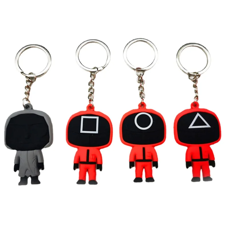 

Squid Game Keychain Soldier Triangle Series Creative Charms 3d Mini Doll Figurine Key Ring Car Backpack Pendant Gift Ornament