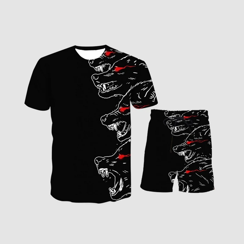 

2021 Men's Clothing Casual Fashionable Fun Suit Summer 3D Wolf Print Men's Shorts/T-shirt Men's Suit 2-piece Can Be Large