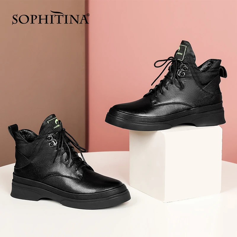 Jual SOPHITINA Untuk Wanita Leisure Nyaman Kualitas Tinggi Kulit Asli Sepatu Bot Round Toe Renda Sepatu Flat Wanita SO631