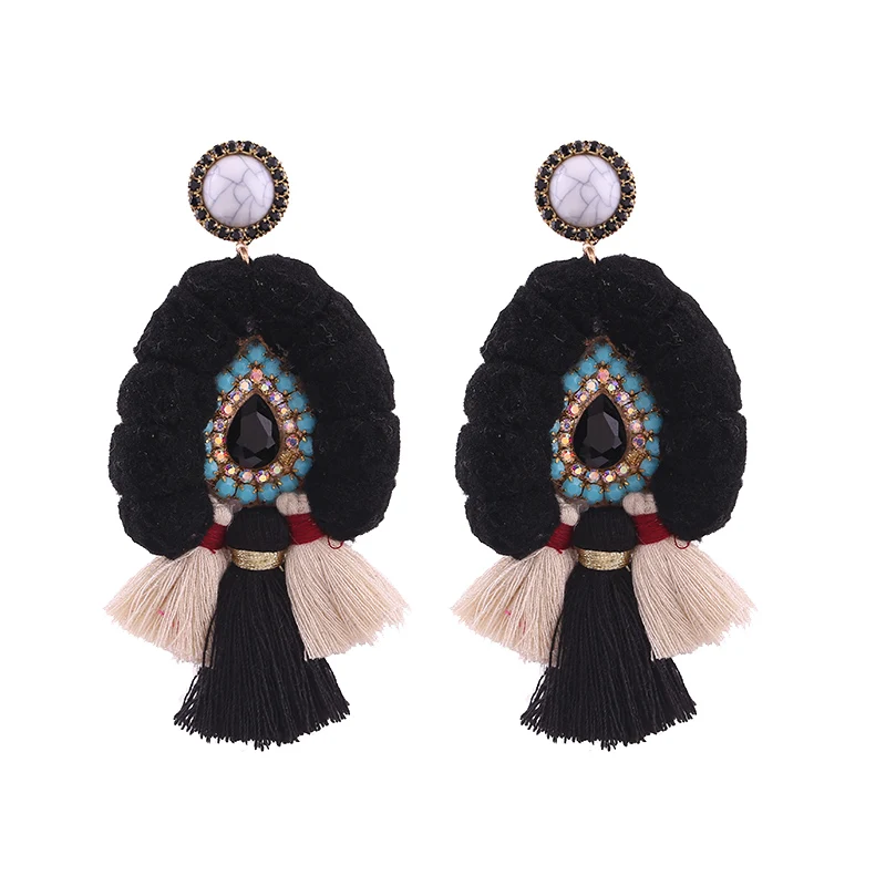 E1091 Black Sehuoran сережки с кисточками Boho для женщин очаровательные серьги, ювелирные изделия Oorbellen Свадебные эффектные бахромы вечерние серьги - Окраска металла: E1091 Black