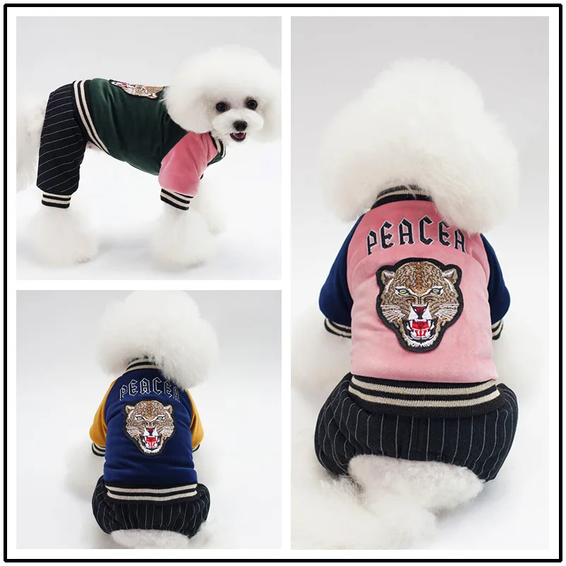 

Pet dog clothing autumn and winter warmth tiger head embroidered cotton-padded clothes small dog explosion four-legged clothes